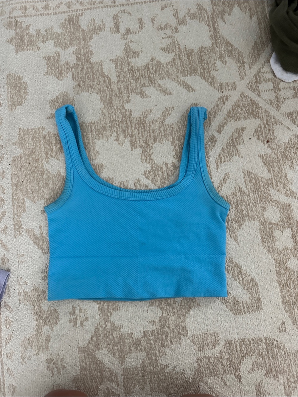 Blue Ribbed Scoop Neck Crop Tank Top